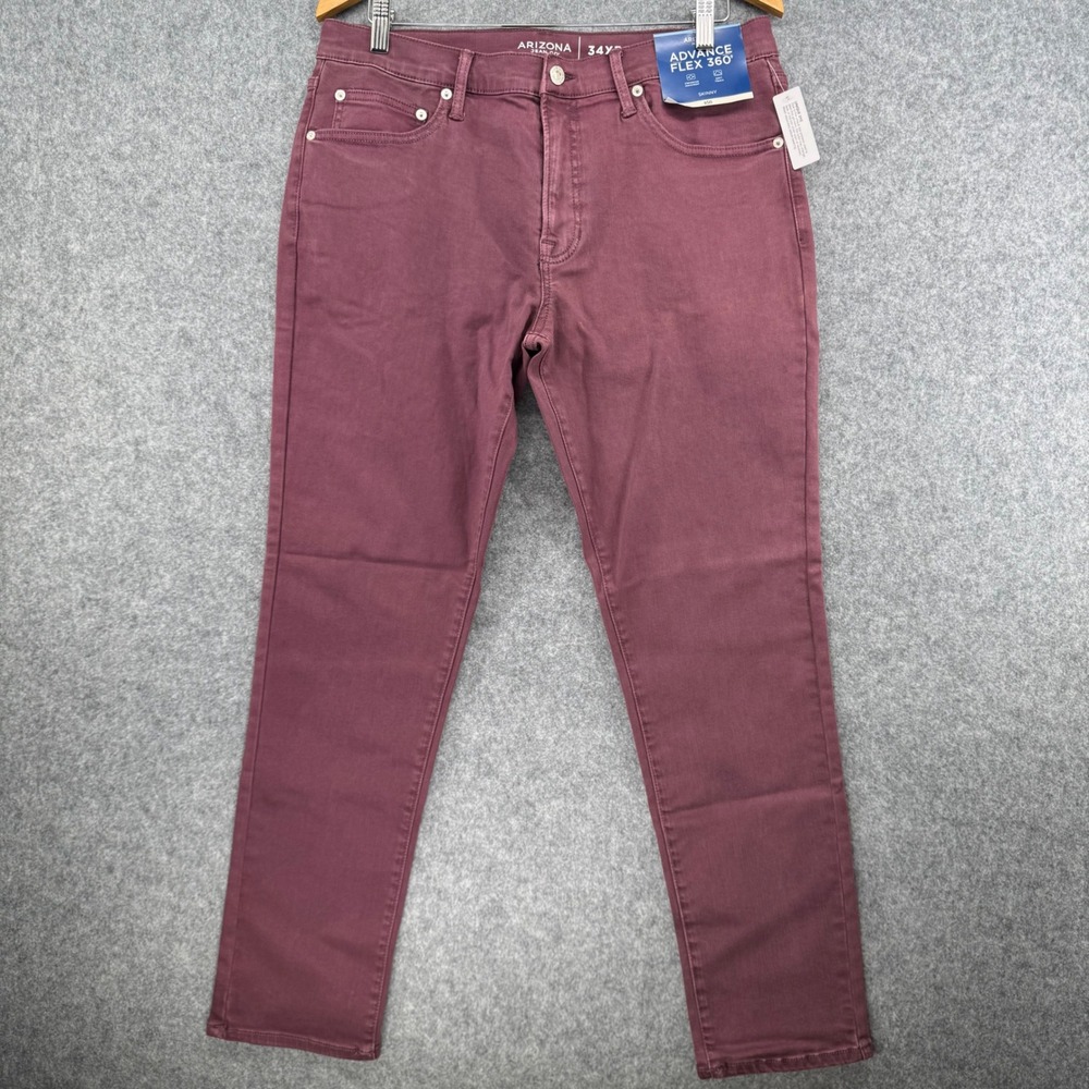 NEW Arizona Jean Co Skinny Pants Mens 34x30 Burgundy Advance Flex 360